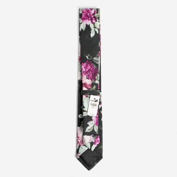 NEW! Narrow Floral Print Silk Tie - Picture 3 of 4